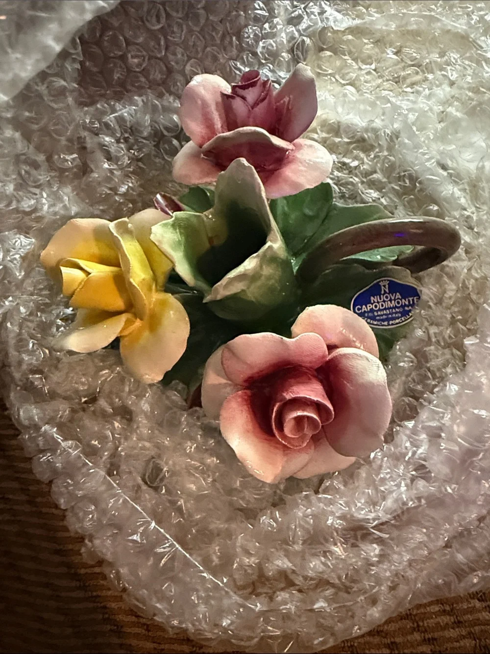 Nuova Capodimonte Pink, Yellow & Green Porcelain Floral Accent Vase